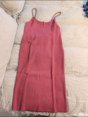NWT Michael Kors Chain Strap Ribbed Knit Stretch Midi Dress Azalea Pink XXL
